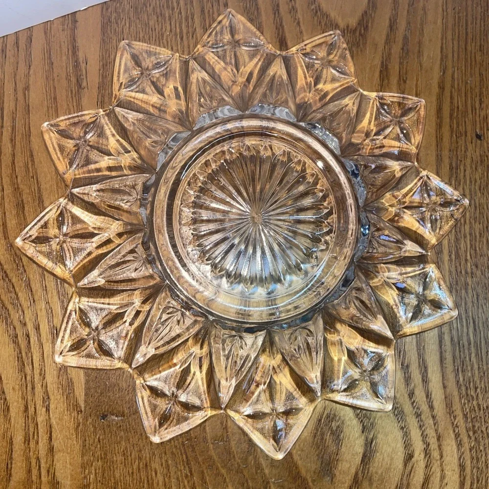 1960s Vintage Clear Federal Glass Petal Cross Plate and Round Coupe‎ Bowl